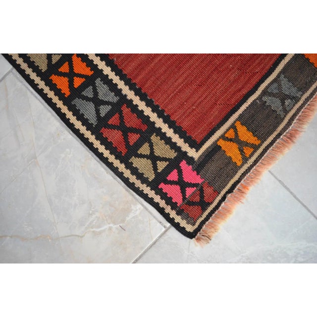1960s Handmade Turkish Kilim Rug Flat Weave Tribal Area Rug - 3'6" X 4'11" For Sale - Image 6 of 8