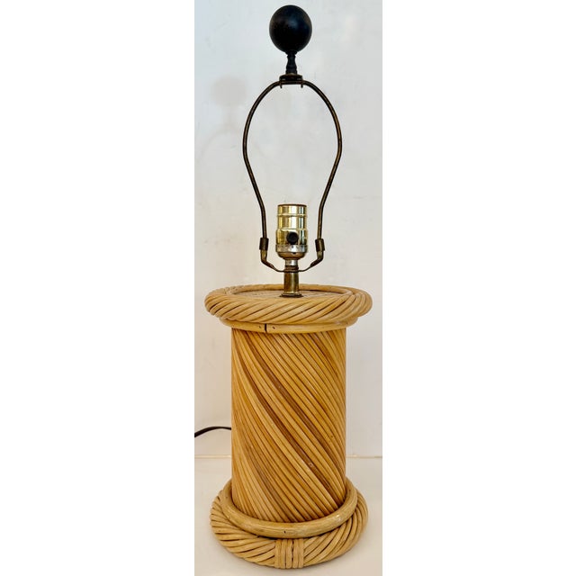 Wood Boho Chic Twisted Pencil Reed Table Lamp For Sale - Image 7 of 7