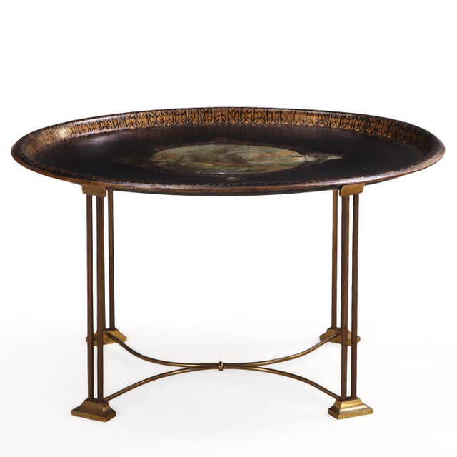 Mid 20th Century Toile Tray Top Table With Bronze Base, C. 1940 For Sale - Image 5 of 8