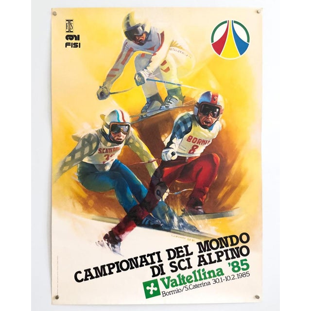 Yellow Alpine World Ski Championships Valtellina 85 Ski Poster from Elvio Mainardi, 1985 For Sale - Image 8 of 9