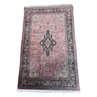 Vintage Hand-Knotted Qom Silk Oriental Rug, 1980s For Sale
