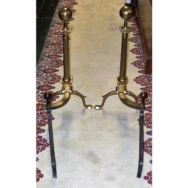 19c Philadelphia Brass Andirons With Roman Columns and Ball Finials- a Pair For Sale In Dallas - Image 6 of 9