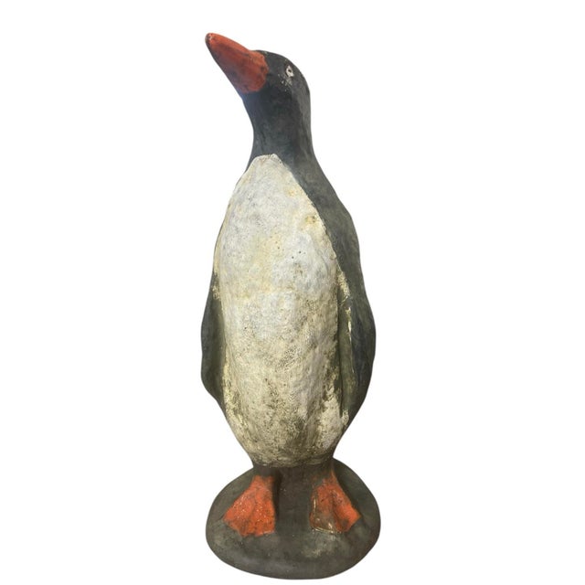 English Vintage Hand-Painted Concrete Penguin Garden Statuary For Sale - Image 3 of 8