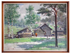 Otto Pladers, Country Yard in Spring, 20th Century, Oil on Canvas
