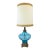 Vintage 1970s Tall Aqua Blue Glass & Brass Hollywood Regency Lamp & Shade For Sale