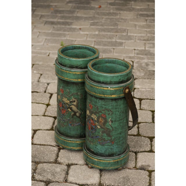 English English Double Leather Bucket with Handle and Royal Coat of Arms, circa 1920 For Sale - Image 3 of 11