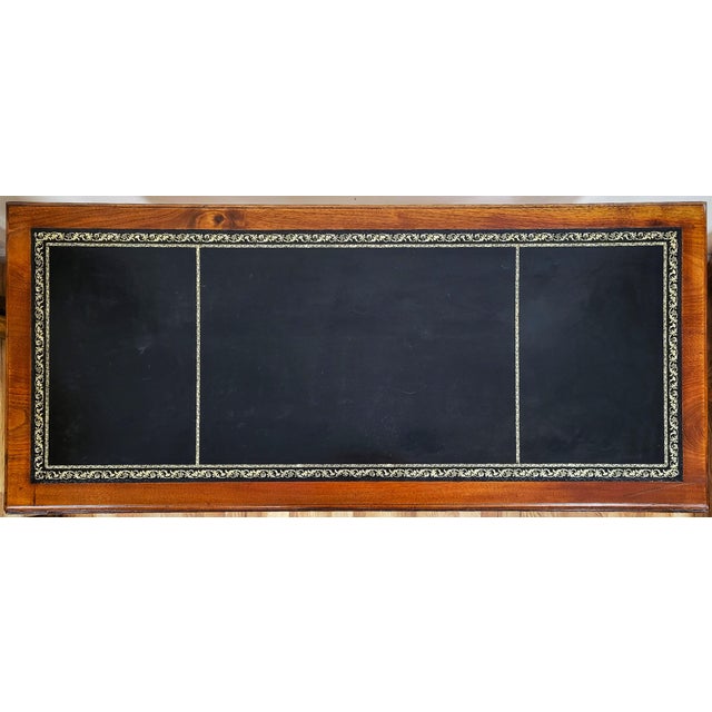 19th C English Victorian Carved & Gilt Tooled Leather Top Library Table Desk For Sale - Image 10 of 17