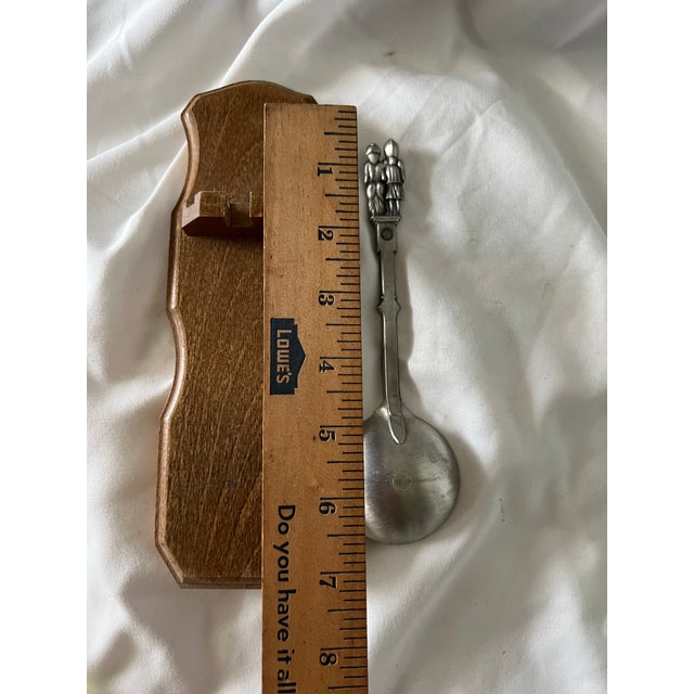 Wood Vintage Dutch Pewter Wedding Spoon With Wooden Holder For Sale - Image 7 of 11