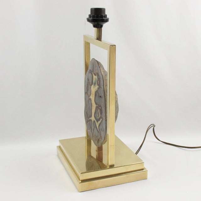 Willy Daro Mid-Century Brass and Geode Stone Table Lamp, Circa 1970 For Sale - Image 11 of 11