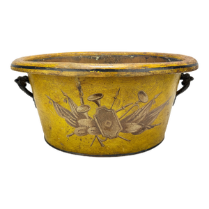 19th Century French Tole Peinte Cachepot With Military Trophy Motif