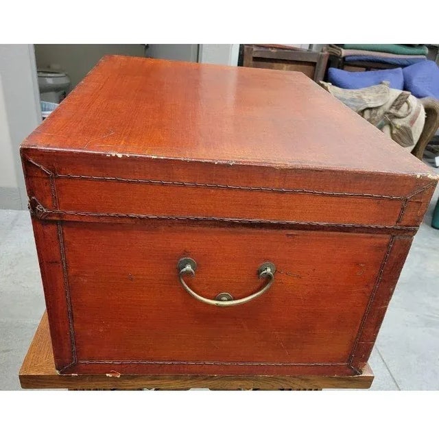Antique Red Chinese Leather Trunk For Sale - Image 10 of 12