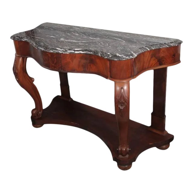 Serpentine Console of Mahogany with Marble Top For Sale
