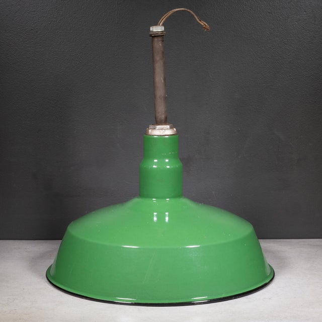 Set of Two Benjamin 16" Enameled Porcelain Green Industrial Pendant Lights c.1950 For Sale - Image 9 of 11
