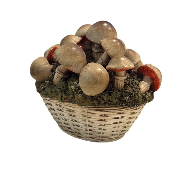 Vintage Italian Tromp l'Oeil Hand-Painted Woven Ceramic Basket of Mushrooms For Sale - Image 10 of 17
