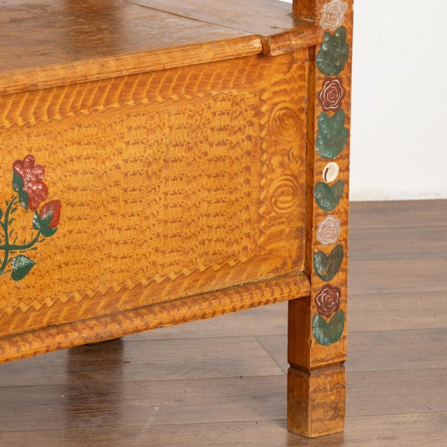 Original Hand Painted Pine Bench With Storage, Hungary Circa 1920-40 For Sale - Image 11 of 12