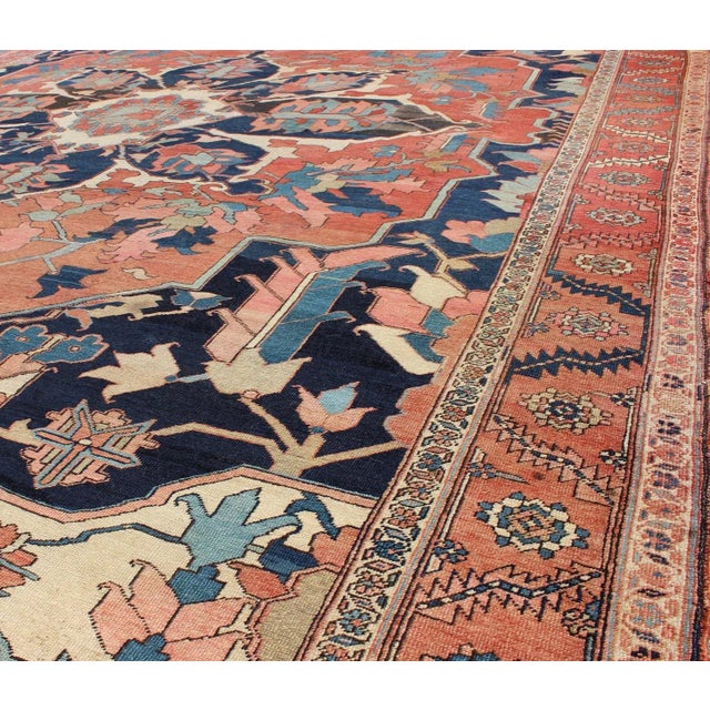 Very Finely Woven Antique Persian Serapi Rug with Bold Geometric Medallion Design. Keivan Woven Arts/ rug / B-0109. Iran/...
