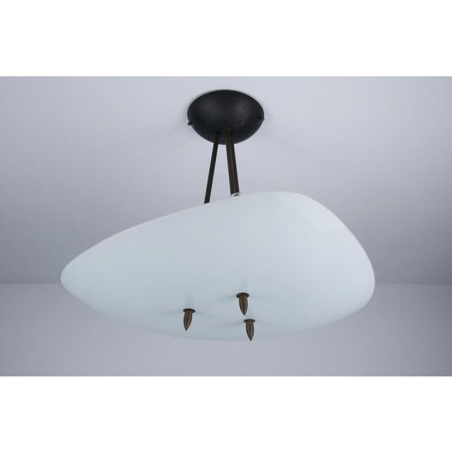 White Mid-Century Modern Brass and Sculptural White Glass Pendant Lamp, Italy, 1960s For Sale - Image 8 of 12