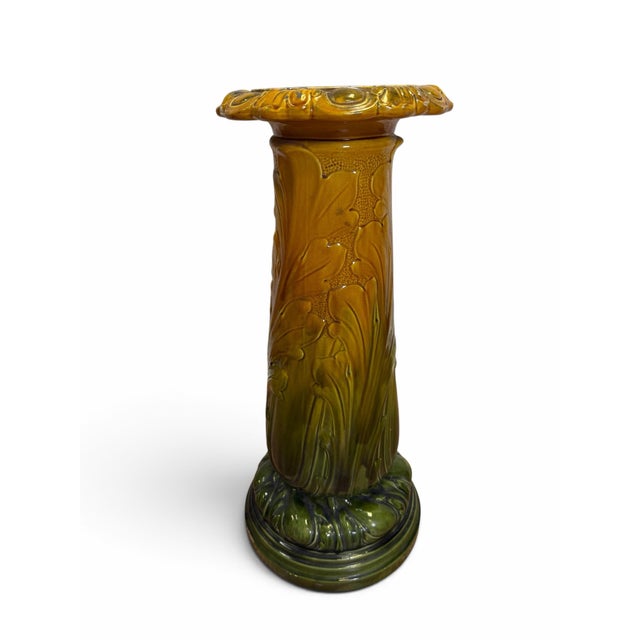 Ceramic Antique Brush-McCoy Blended Glaze Iris Majolica Pedestal For Sale - Image 7 of 7