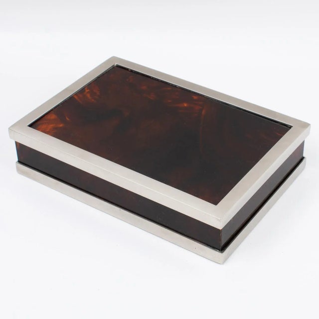 Maison Mercier Paris, Tortoiseshell Lucite and Chrome Box, 1970s For Sale - Image 10 of 11