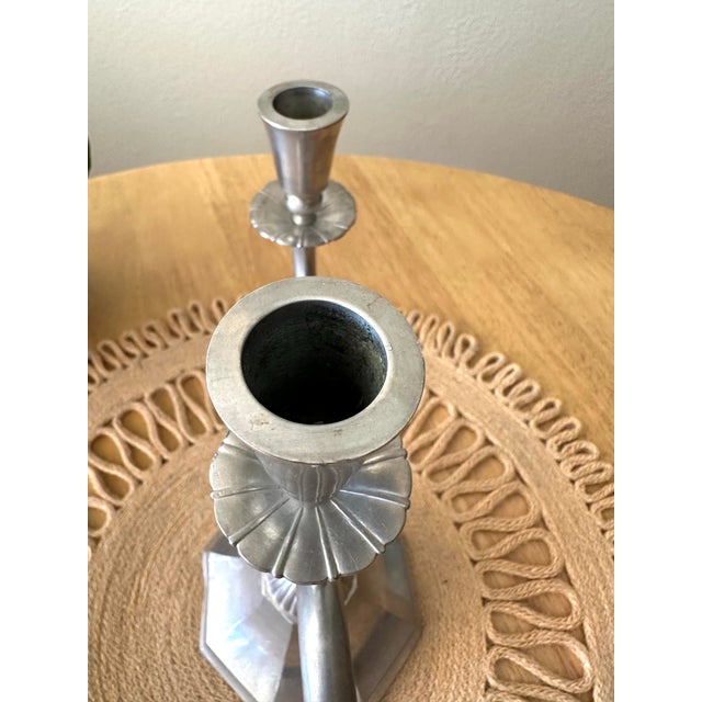 Silver 1930’s Art Deco Just Andersen Pewter Candelabra For Sale - Image 8 of 12