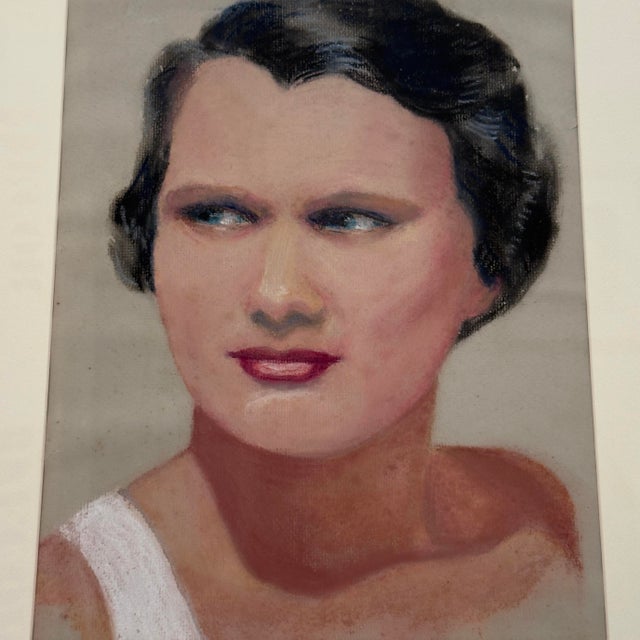 Art Deco Vintage 1930s Original Pastel Bust Portrait of a Woman, Art Deco For Sale - Image 3 of 10