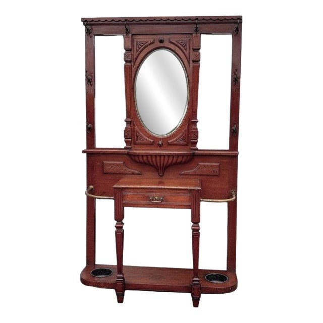 Edwardian Light Oak Hall Stand with Mirror For Sale