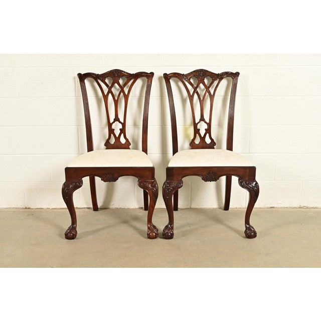 Drexel Heritage Chippendale Carved Mahogany Side Chairs or Dining Chairs, Pair For Sale - Image 14 of 14