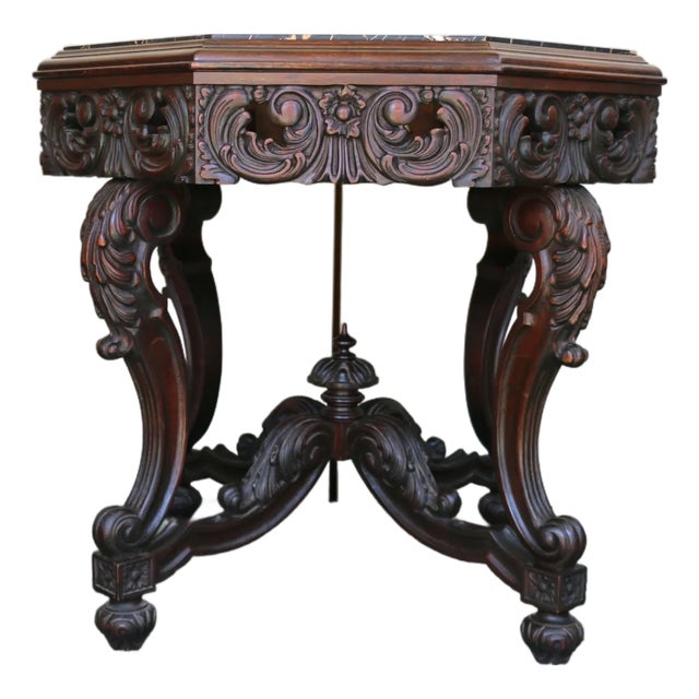 Antique Victorian Burr Walnut Center Table With Marble Top For Sale