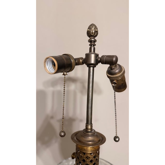 Bronze Mid 20th Century Pair of Neoclassical Empire Style Crystal Oil Font Marble & Gilt Bronze Table Lamps For Sale - Image 8 of 10