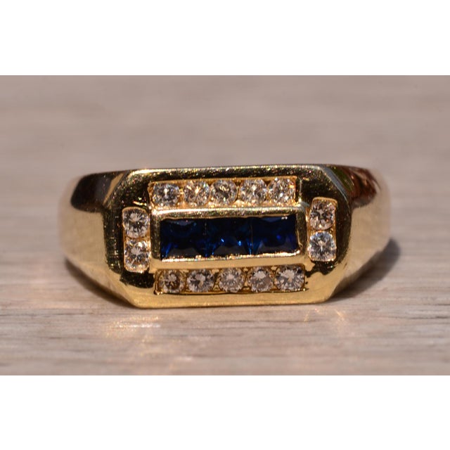 The Coolidge Road: French Cut Sapphire and Diamond Gentlemans Ring For Sale - Image 9 of 11