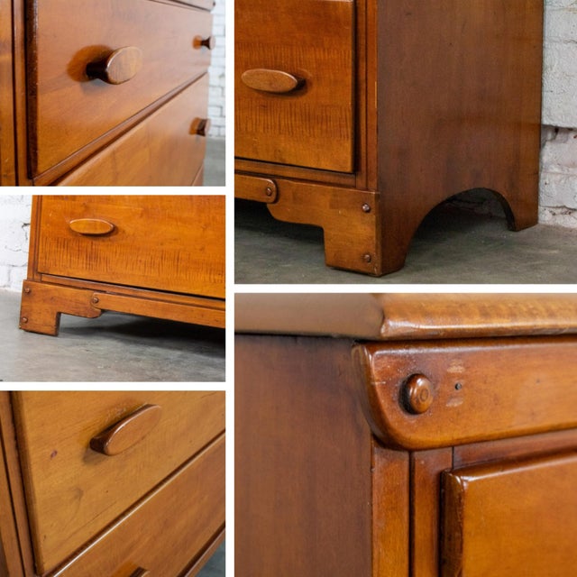 1930s to 1950s Transitional Solid Maple Gentleman’s Chest With Hand Carved Pulls and Wall Mirror For Sale - Image 10 of 18