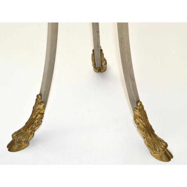 Maison Jansen French Neoclassical Steel & Bronze Hoof Feet Pedestal Drink Table For Sale - Image 10 of 13