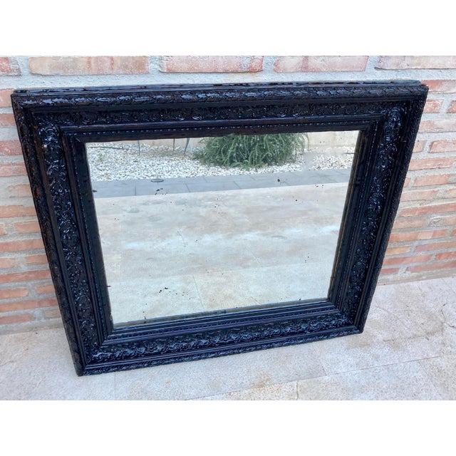 Baroque French Dark Framed Carved Wood Wall Mirror, 1920 For Sale - Image 3 of 18