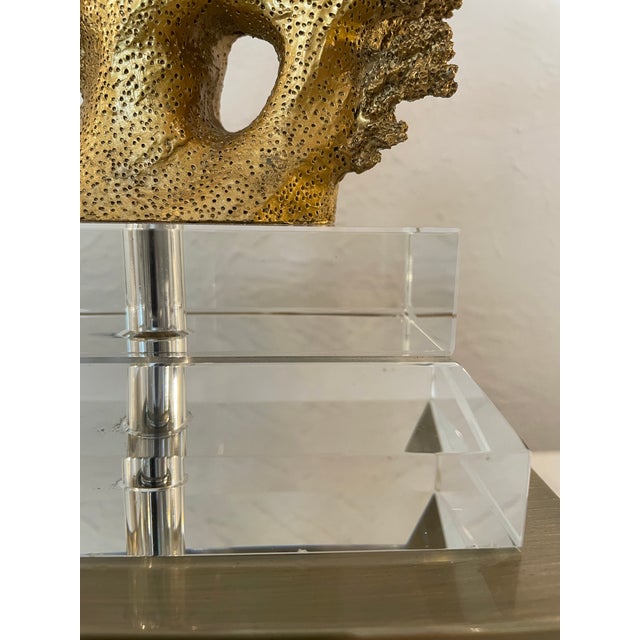 Metal Hollywood Regency Gilt Gold Coral Table Lamp With Black Shade For Sale - Image 7 of 9