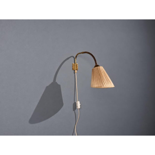 1950s Mid-Century Modern Ajh, Swedish Modern, Adjustable Wall Light, Brass, Pleated Fabric For Sale In New York - Image 6 of 14