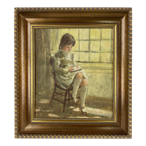 "Needle Work" Young Girl by the Window Original Oil on Linen by Helen Rayburn Caswell