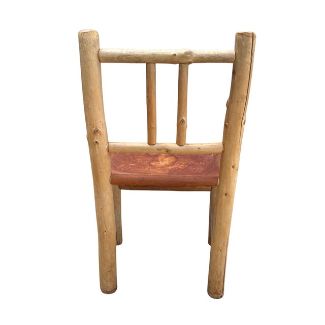 Burnt Orange Vintage Rustic Log Chair & Stool Set For Sale - Image 8 of 17