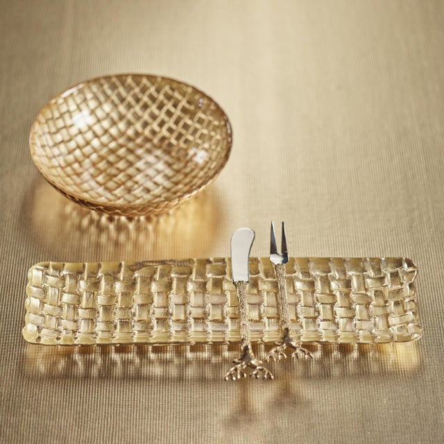 Contemporary Nova 7" Braided Gold Glass Bowls, Set of 6 For Sale - Image 3 of 6
