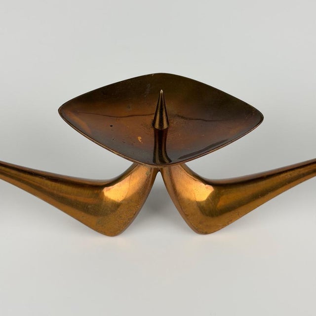 1950s Three-Light Brass Candelabra attributed to Klaus Ullrich, Germany ,1950s For Sale - Image 5 of 9