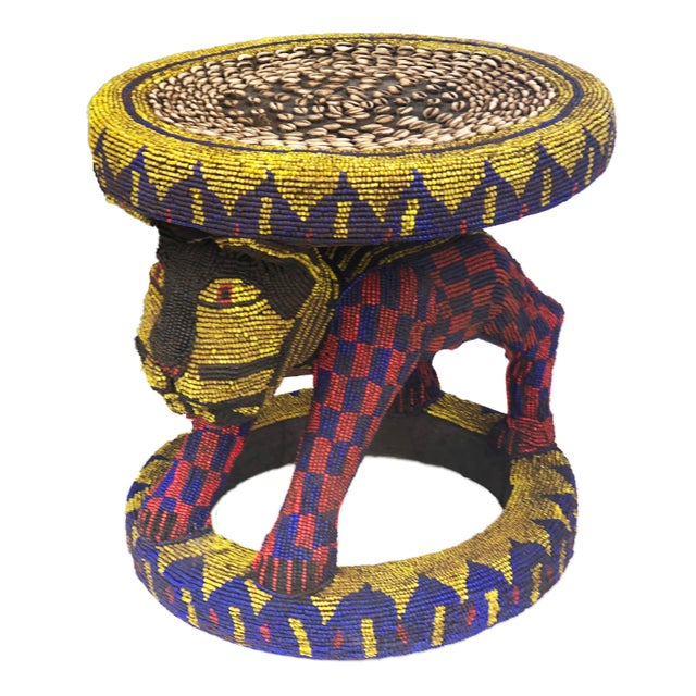 Old African Beaded Wood Bamileke Stool /Table Cameroon ' Chairish