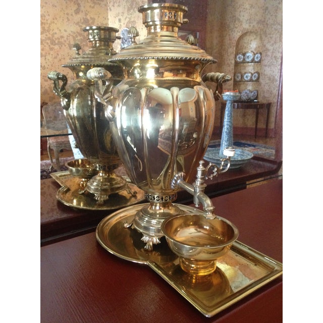 Antique Russian Brass Samovar, Tray and Bowl 3 Piece Set Chairish