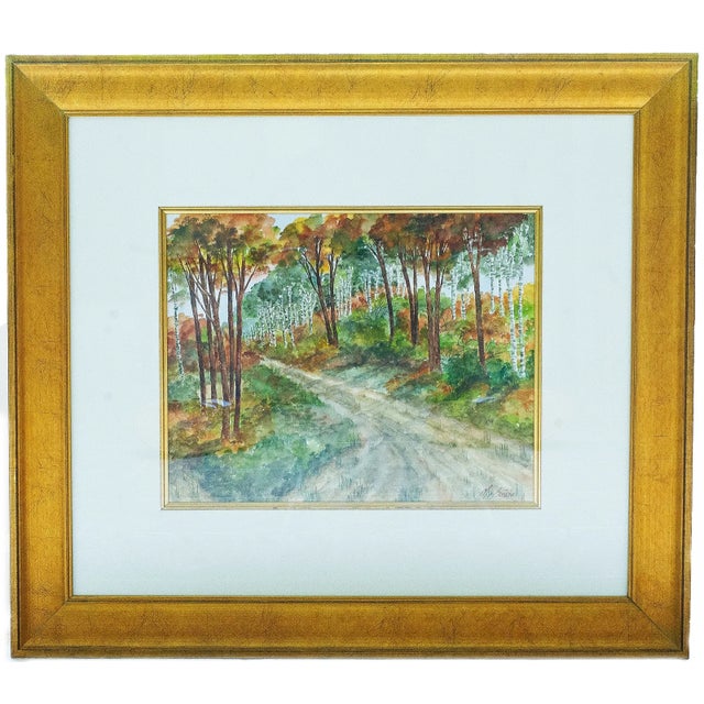 Woodland Path is an original watercolor on paper by Mc Boisson, likely created in the late 20th century. The composition...