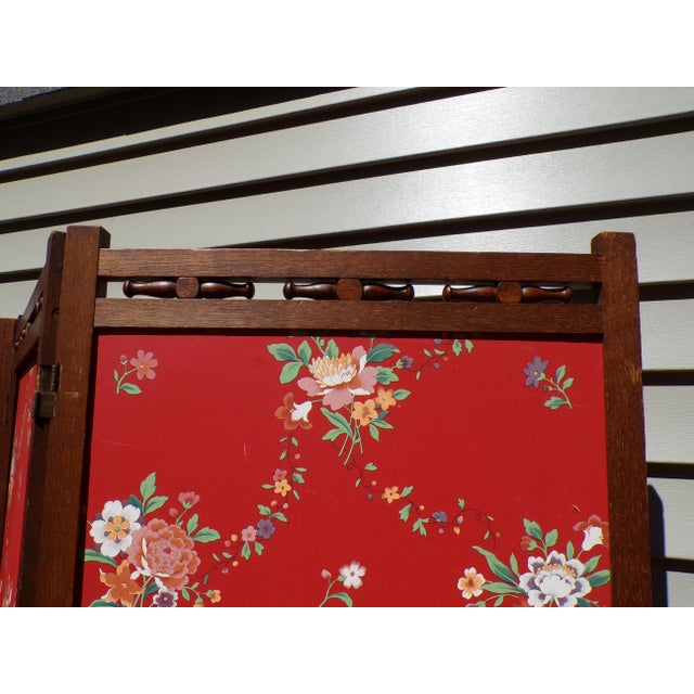 Vintage 3 Panel Folding Room Divider Double Sided Privacy Dressing Screen For Sale In Boston - Image 6 of 12