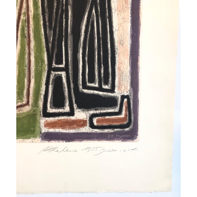 Modern Aharon Kahana, 1959 Israeli Aharon Kahana Modernist Aquatint Etching Judaica Rabbi & Students, c.1959 For Sale - Image 3 of 6