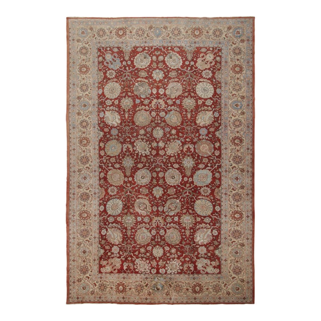 Oversized Antique Tabriz Rug in Red With Floral Patterns - Rug & Kilim For Sale