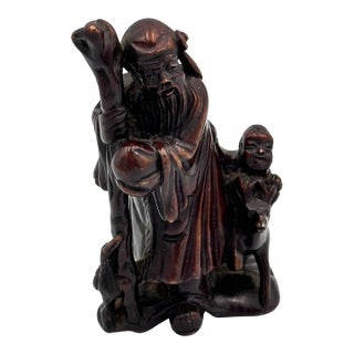 Antique Chinese Carved Soapstone Shou Deity of Prosperity and Longevity For Sale