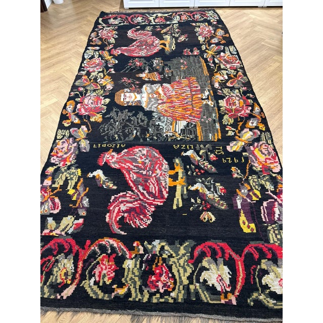 Oversized 1929 Dated Balkan Naive Figural Textile Art Masterpiece For Sale - Image 4 of 17