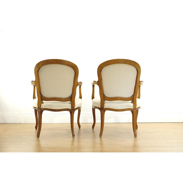 Antique Rococo Oak Armchairs with Light Beige Upholstery, Sweden, 1850s, Set of 2 For Sale - Image 6 of 9
