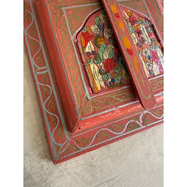 Vintage Folk Art Painted Wood Mirror Hand Painted Floral Motif 9.5 Inch Wall Mirror For Sale In Chicago - Image 6 of 11