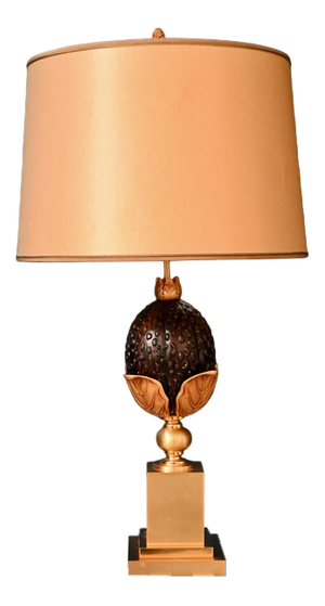 Bronze & Brass Coconut Lamp from Maison Charles, Paris, 1970s
